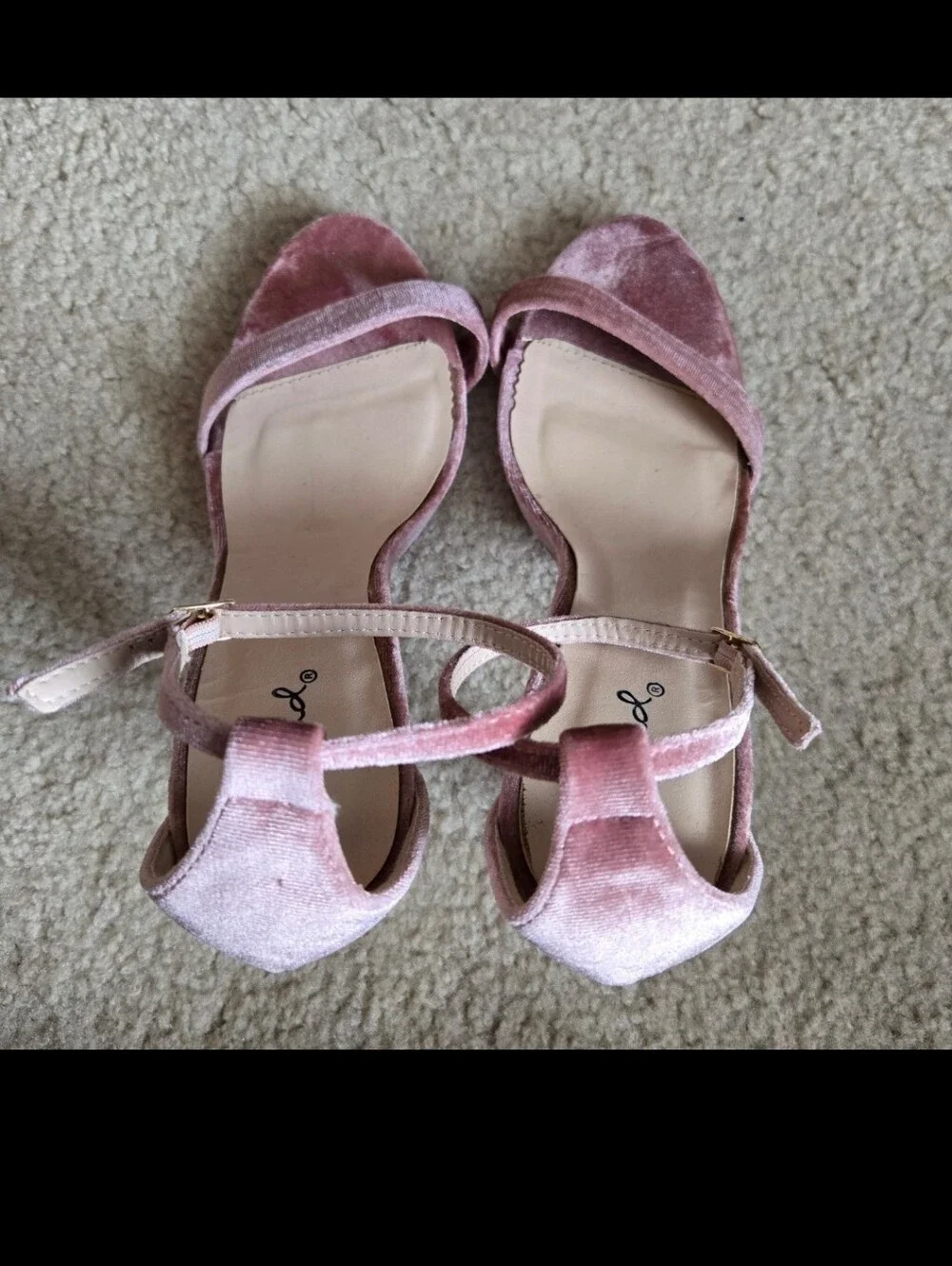 QUPID blush pink velvet two-piece strappy shoes stiletto sandals heels Sz 9
